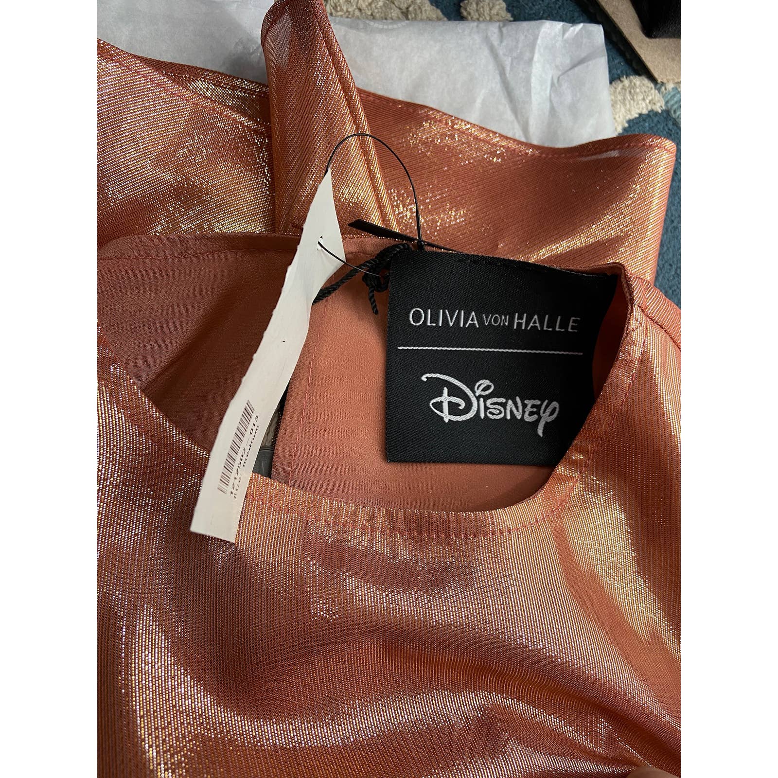 Olivia Von Halle X Disney Aureta Grace Silk Lurex Metallic Mid-Length Dress Nwt — image 5 of 8